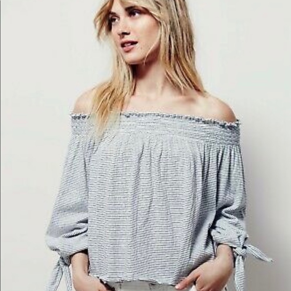 WE THE FREE PEOPLE TOP LEXINGTON TEE OFF SHOULDER STRIPE WHITE SIZE S